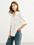 DUSHU Beaded Lace-up Pinched Pleated V-neck Shirt 2025 Summer New Commuter Temperament Top 25DS82696