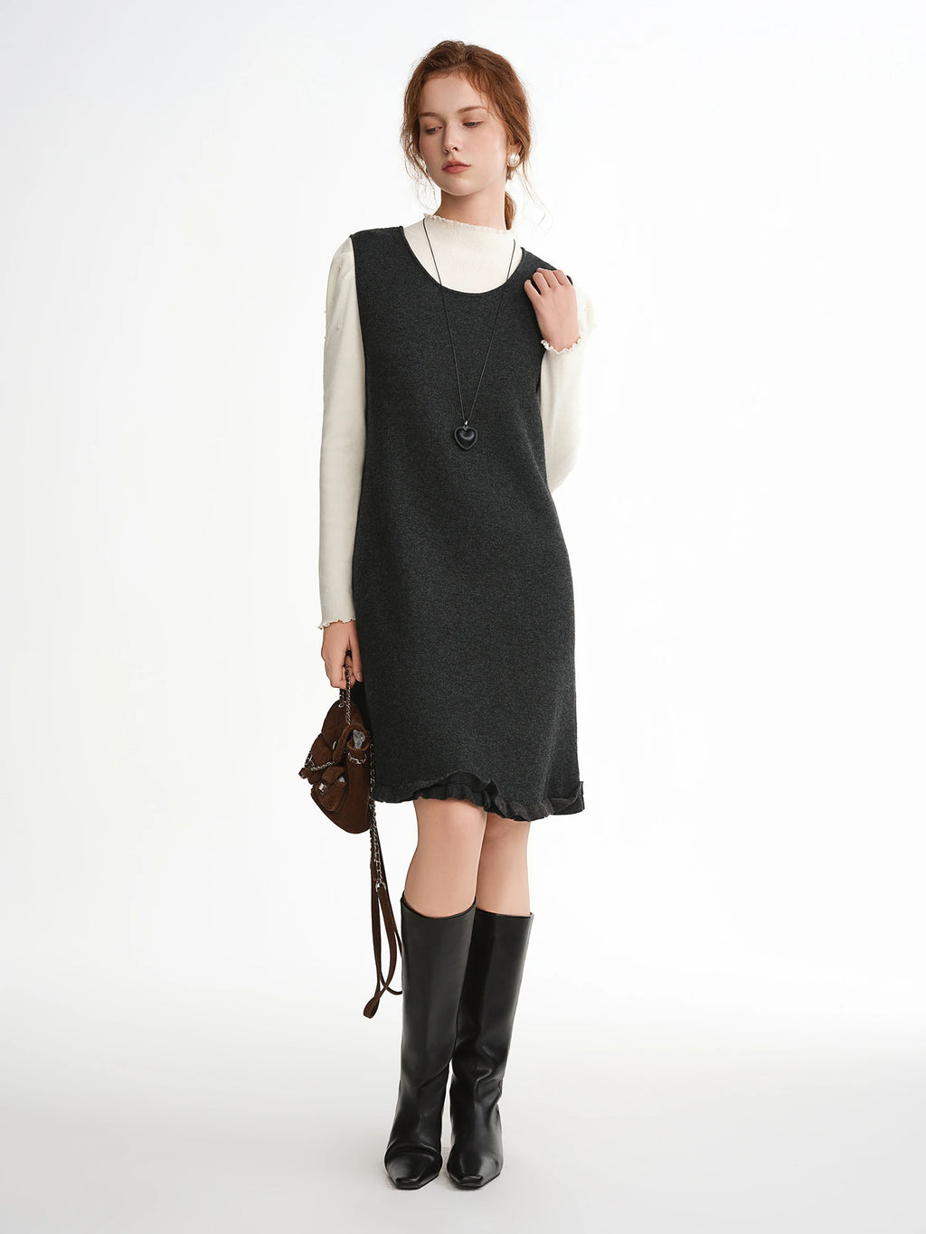 DUSHU Ruffled Mini Sleeveless Dresses Women Knitted Bottom Vest Vestidos Korean Style Temperament Ins Simple Chic Princess