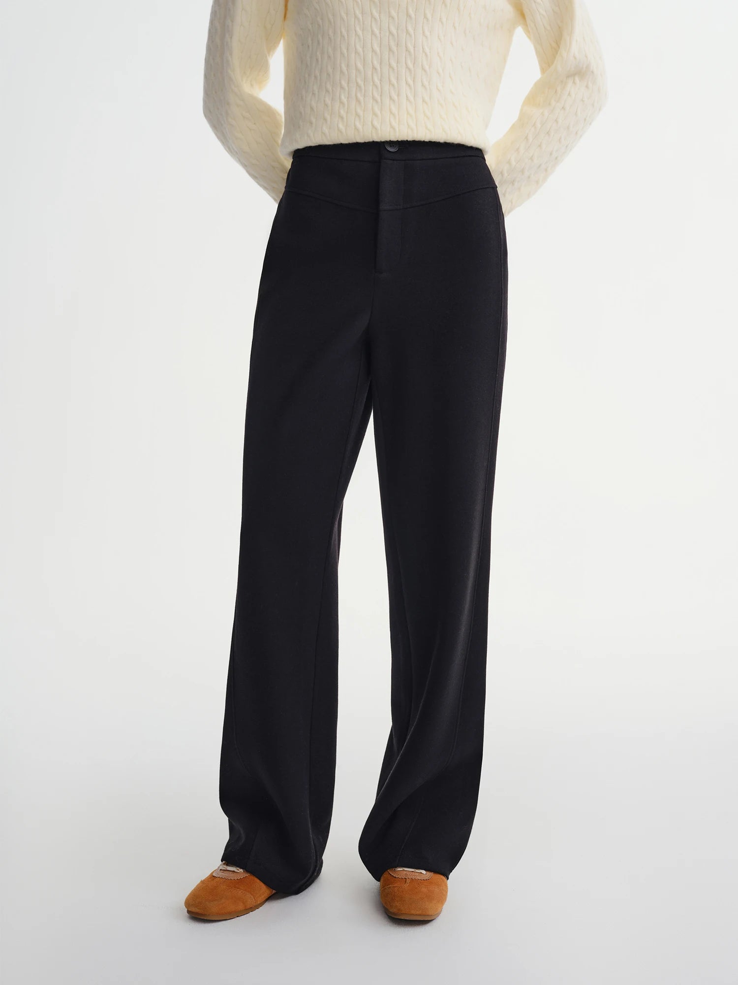 DUSHU Straight High Waist Slim Fit Casual Pants Women Wool Warm Winter Leisure Basics All-match Simple Commuting