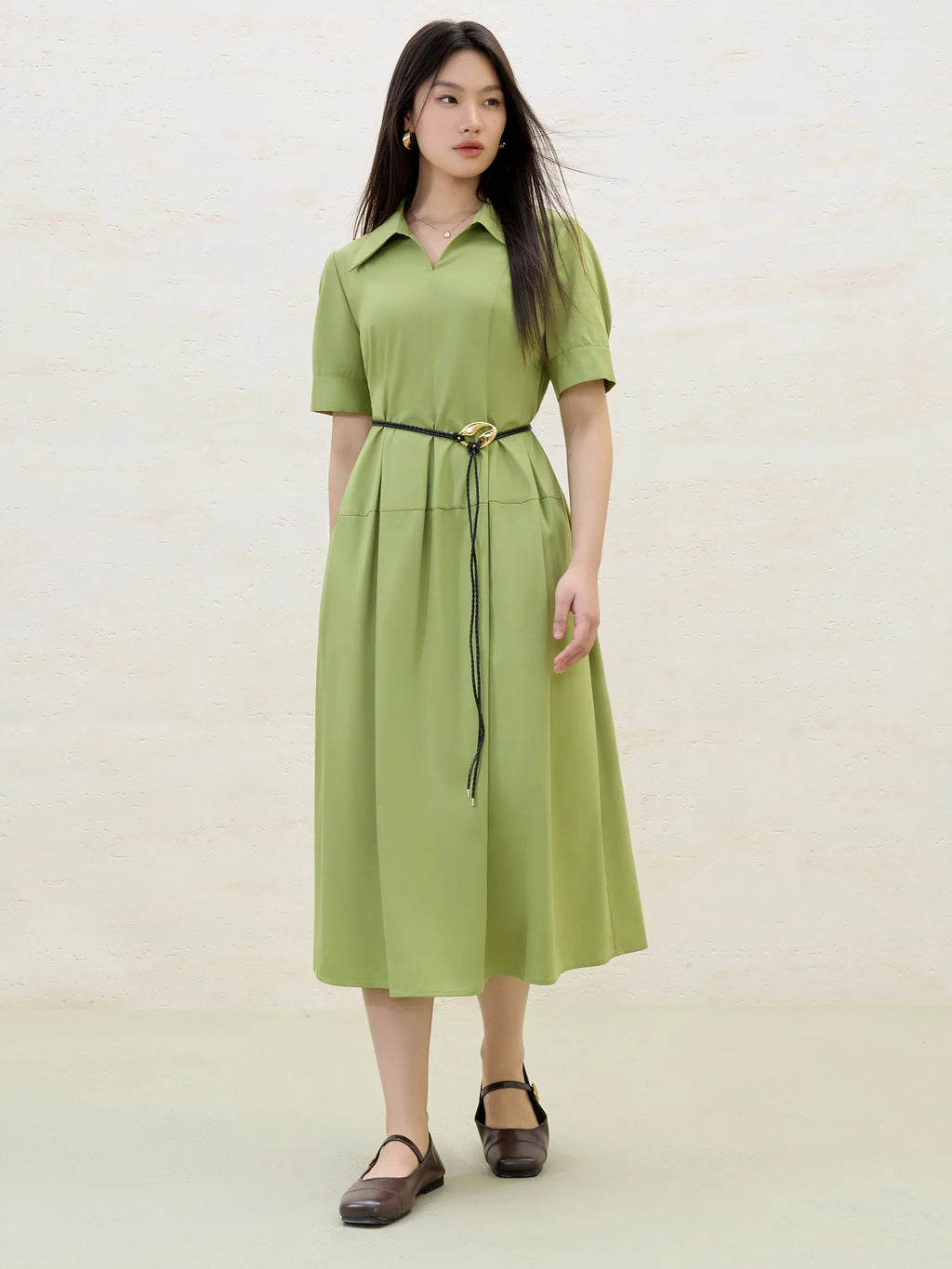 DUSHU Plus Size Relaxed Office Dress 2025 Summer Wrinkle-Free Slimming Waist Modern Elegance Workwear Casual Midi Length Dress