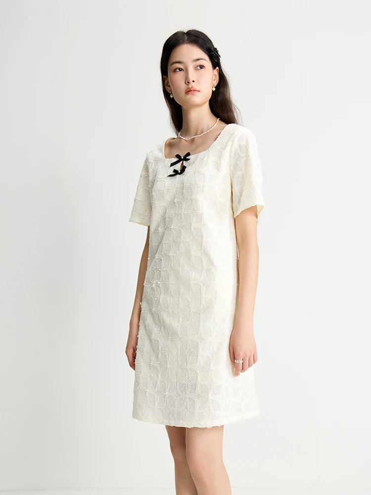 DUSHU Women's Sweet Style Bow Collar Short Dress 2024 Summer New Design Versatile Casual Gentle Dress For Female 24DS82786