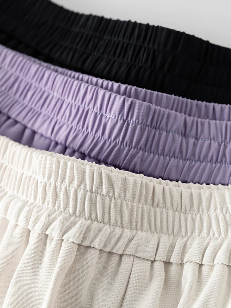 DUSHU Casual All-match Elastic Waist Coolness Pants for Women New Summer Wear Basic Straight Mopping Solid Color Pant Female
