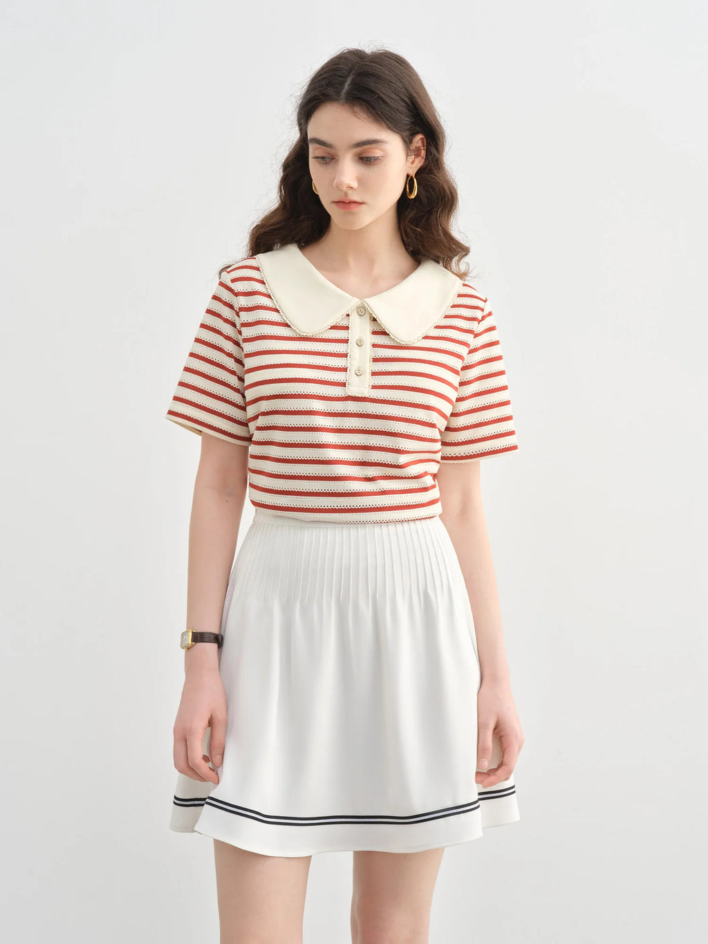 DUSHU Plus Size Sailing Style Summer Wear Striped Short-sleeved T-shirt Summer New Collar Versatile Top 25DS82561
