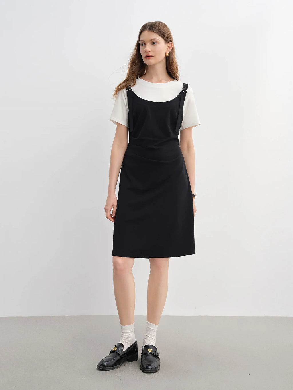 DUSHU Summer 2025 Drop Shoulder Dress - Contrast Panels Fluid Hem Resort to Office Elegant Two Tone Midi Maxi