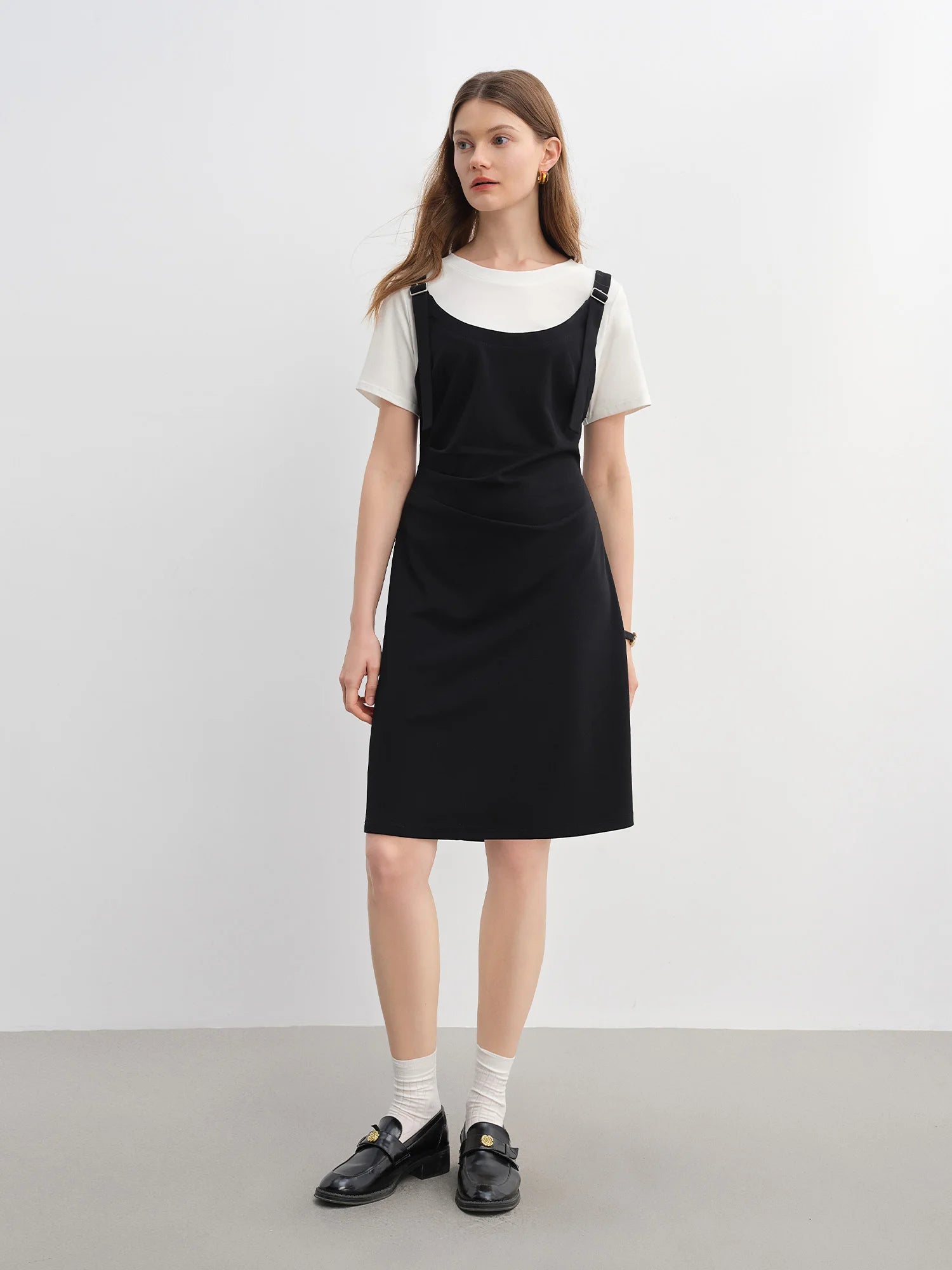 DUSHU Summer 2025 Drop Shoulder Dress - Contrast Panels Fluid Hem Resort to Office Elegant Two Tone Midi Maxi
