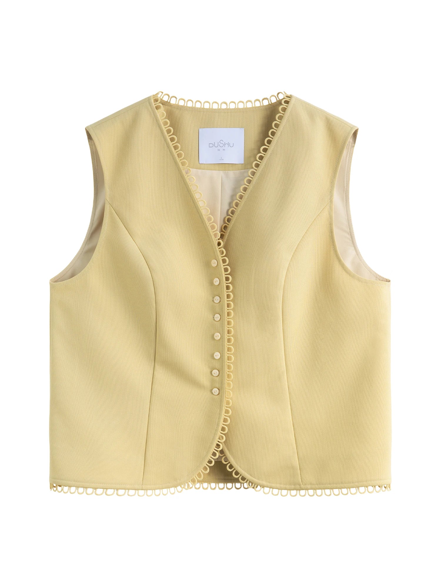DUSHU Women Vest Dress Sets French Style 2025 Spring New Yellow Long Sleeve Dress Female Vest Coats 25DS81251+25DS81305