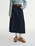 DUSHU Plus-size Women's Deep Blue Gathered Commute High-waisted Pleated Skirt Winter 2025, Perfect for Curvy Figures Women Skirt