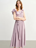 DUSHU Light Purple Romantic Ruffled Off-shoulder Sleeveless Dress 2025 Summer New Arrival Long Dress Holiday Season 25DS88013