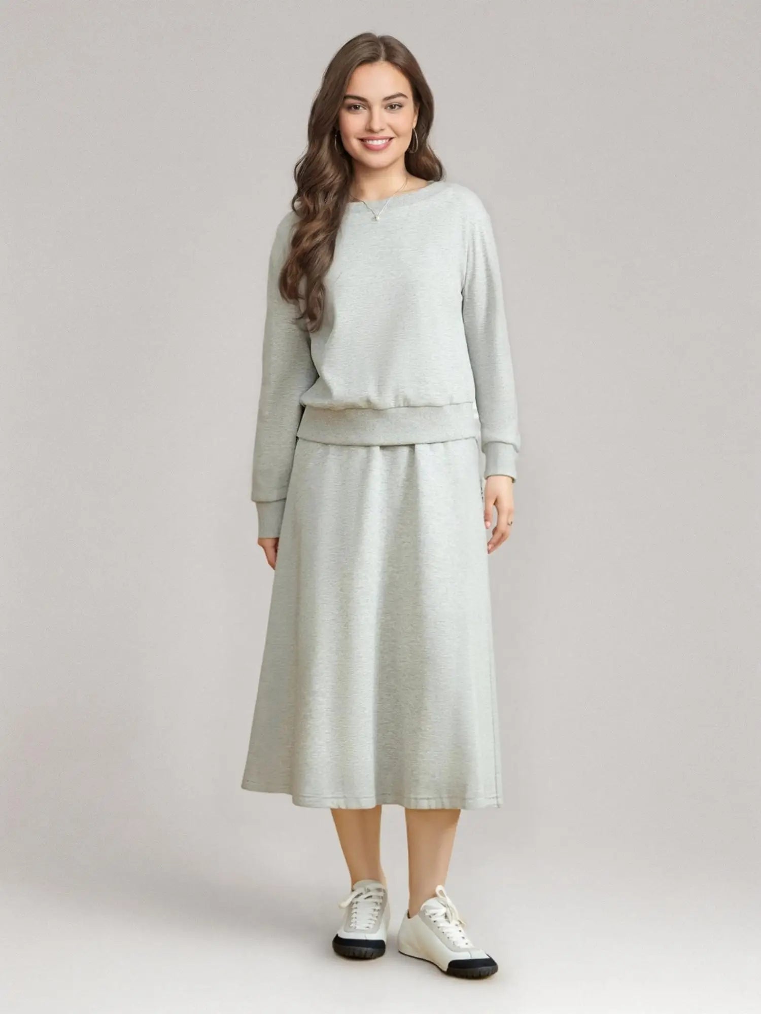 DUSHU Off-shoulder Collar Sweater Skirt Set 2025 Spring Summer Elegant Style All-match Commuter Pullover Top High Waist Skirt