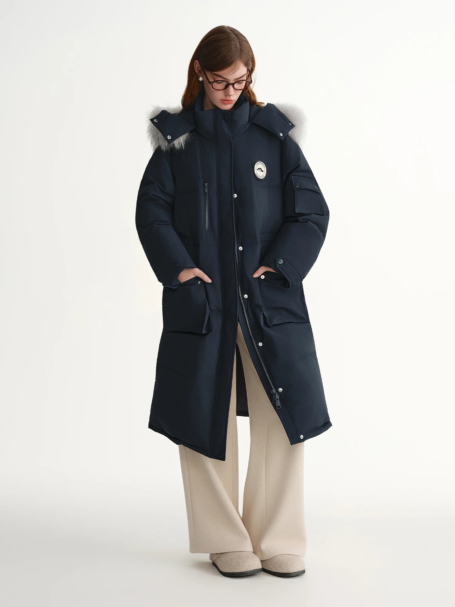 DUSHU Plus-Size Women's Snowfield Stroll Long Down Parka with Raccoon Dog Fur Collar 2025 Winter New Arrival Blue Down Coats