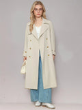 DUSHU Plus Size Women's Casual Double Breasted Trench 2025 Spring New Product Fashionable Long Casua Loose Trench 25DS81200
