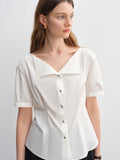 DUSHU Simple Elegance Solid Color Strapless Slim-Fit Summer Top Women Shirts Black White Blouses Tees 25DS82987