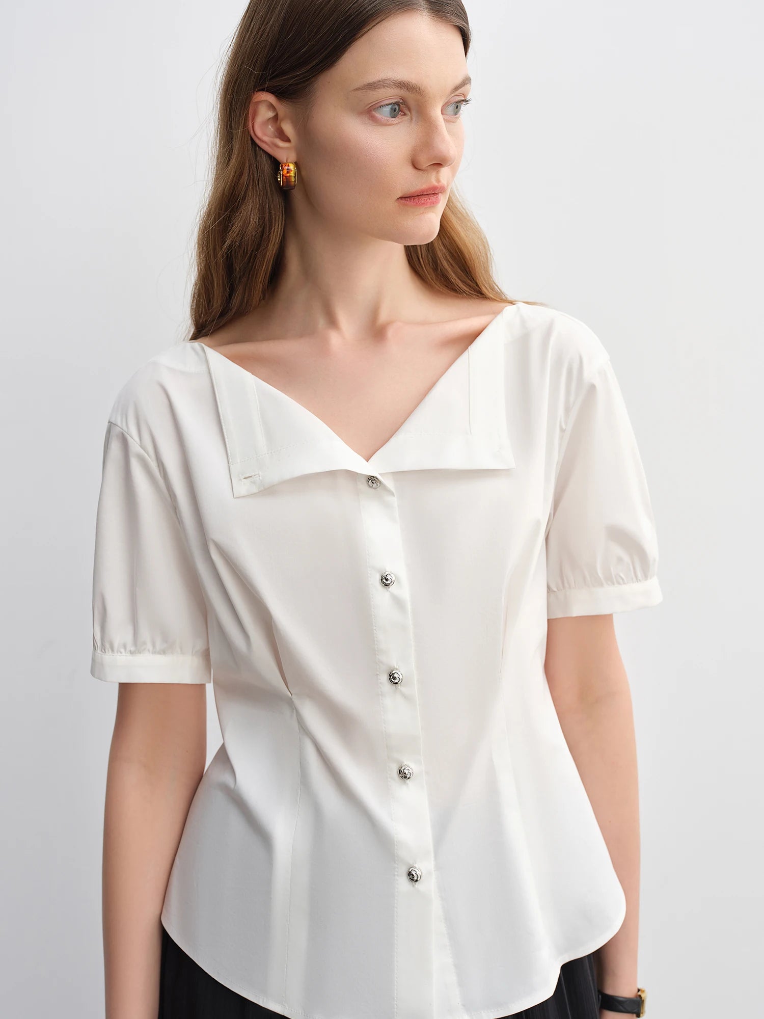 DUSHU Simple Elegance Solid Color Strapless Slim-Fit Summer Top Women Shirts Black White Blouses Tees 25DS82987