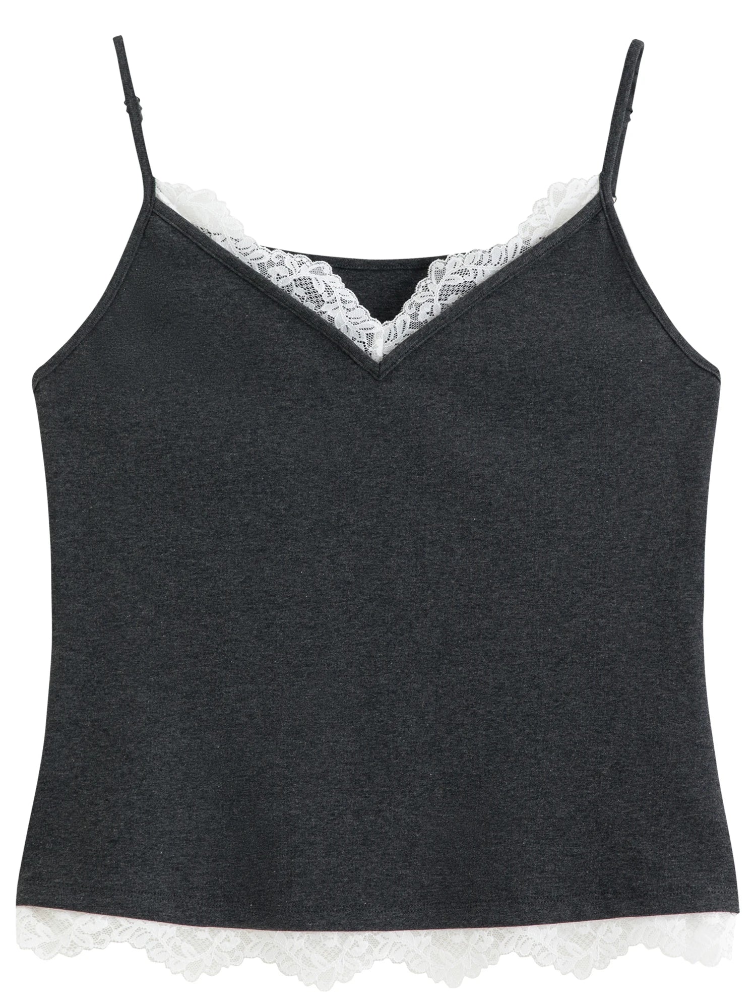 DUSHU 2026 Summer Women's Lace Trim V-Neck Sleeveless Top - Flattering Slim Fit Elegant Camisole for Daily and Summer Layering