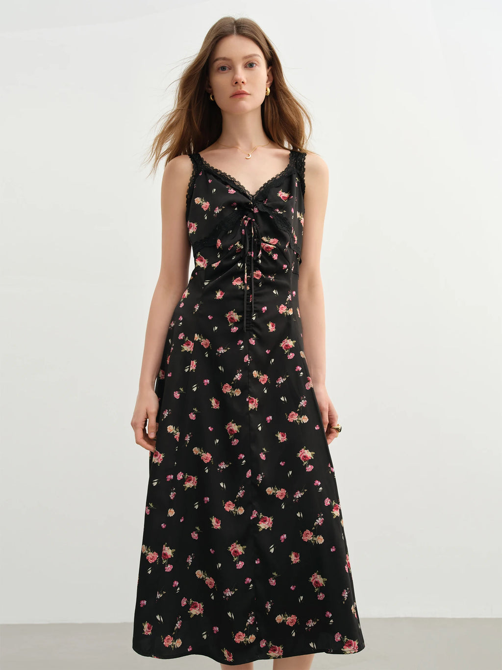 DUSHU Plus-Size Women's【Midnight Rose】 Lace Strapless Dress - 2025 Summer New Arrival Knot Slimming Long Dress 25DS82259