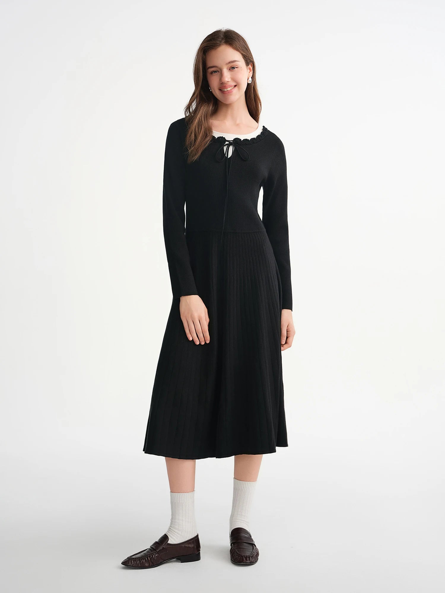 DUSHU Women's Fashion Private Romantic Color Clash Mock Two-Piece Knit Dress Elegant and Versatile Knit Dress for Curvy Women