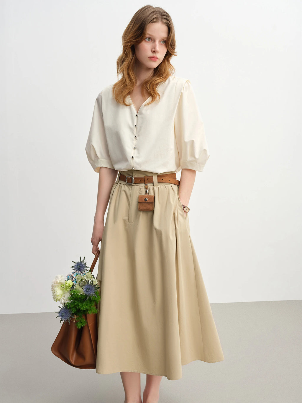 DUSHU V-neck Blouse Half Sleeve Solid Simple Ins Korean Style 2025 Autumn New Fashion Commuting All-match Slim Tops 25DS83178