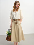 DUSHU V-neck Blouse Half Sleeve Solid Simple Ins Korean Style 2025 Autumn New Fashion Commuting All-match Slim Tops 25DS83178