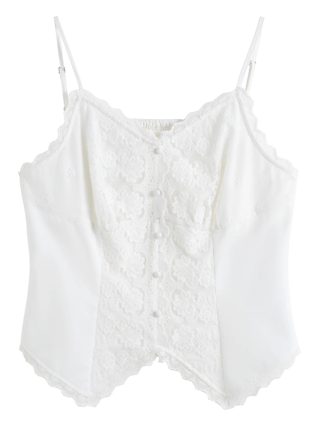 DUSHU Plus Size Lace Strap Chic Top For Women 2025 Spring New Design Elegant Style White Vest Holiday Female Outfit 25DS81130