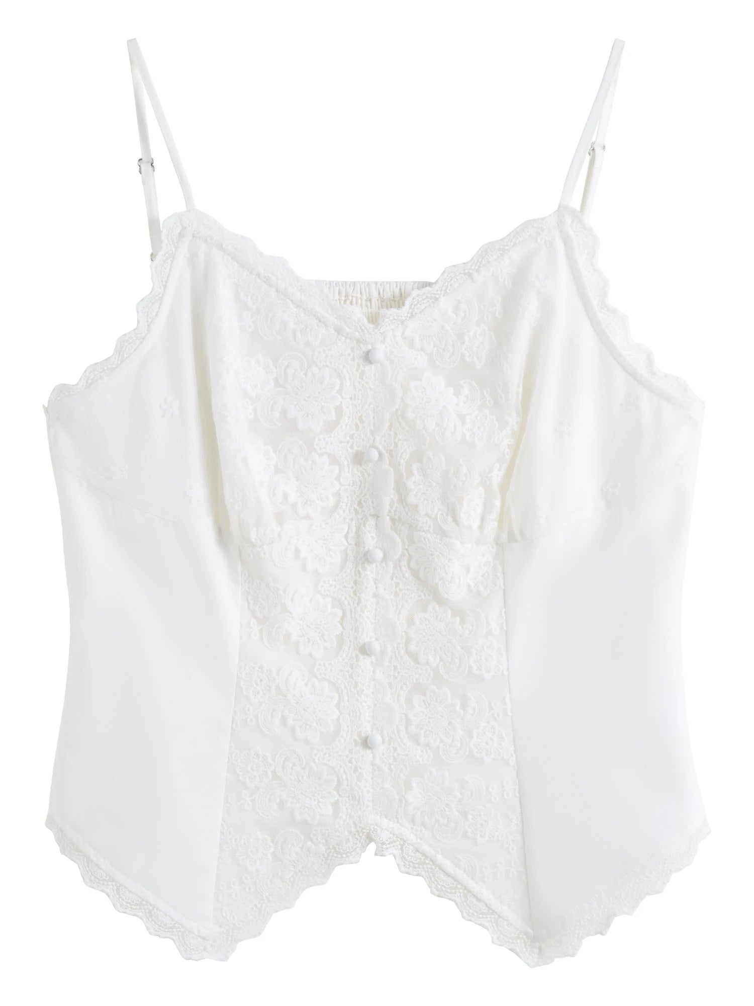 DUSHU Plus Size Lace Strap Chic Top For Women 2025 Spring New Design Elegant Style White Vest Holiday Female Outfit 25DS81130