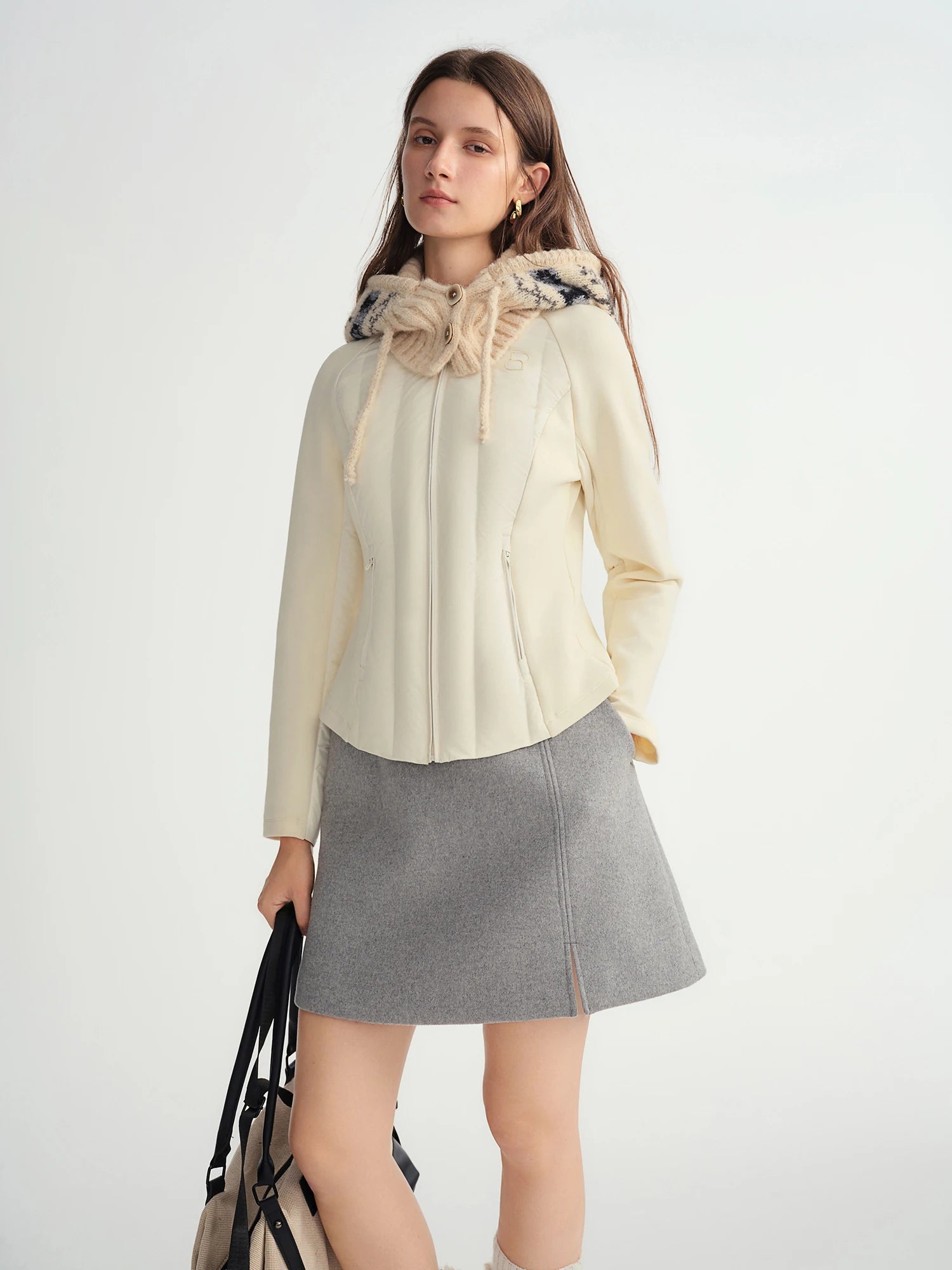 DUSHU Plus Size Women's Down Lined Patchwork Slim Fit Stand Collar Short Jacket 2025 New Arrival Winter Warm Outerwear Coats