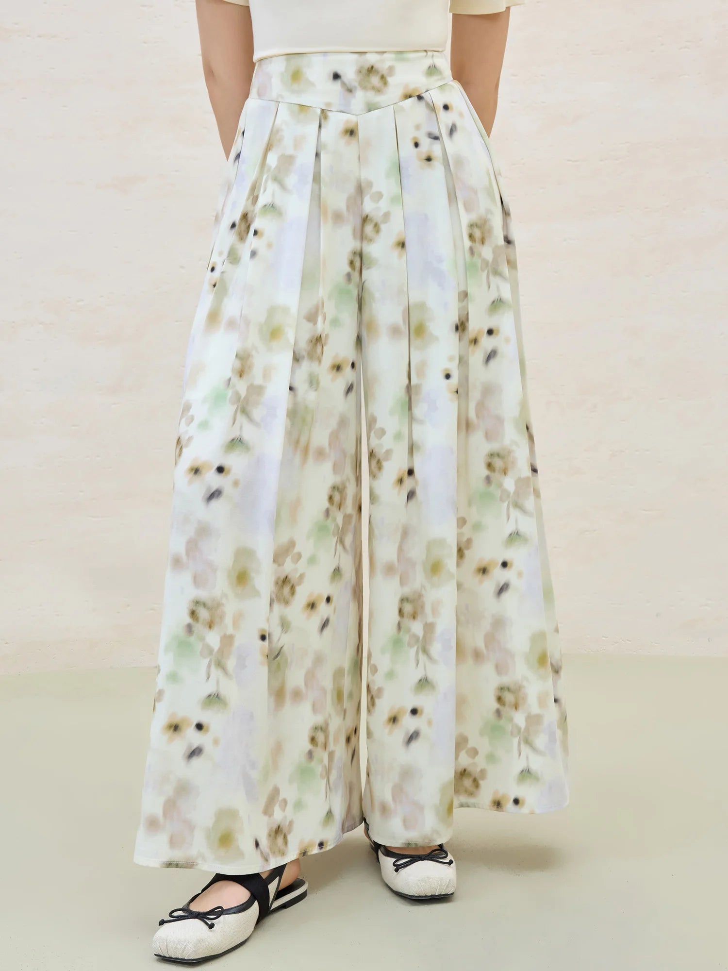 DUSHU Drapey Elegant Design Wide-leg Skirt Pants Summer Commuting High Waist Slimming Cover Shoulder Casual Pants 25DS82140