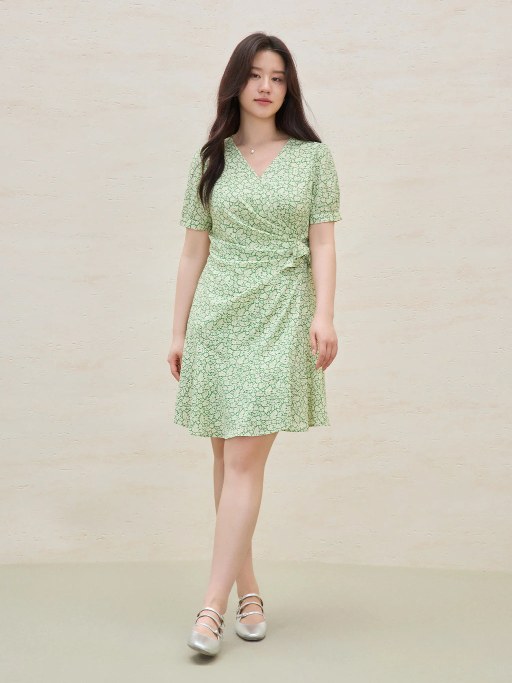 DUSHU Plus Size Women's French Floral Wrap Dress 2025 Summer Puff Sleeves Small Fresh Slim Dress 25DS82560