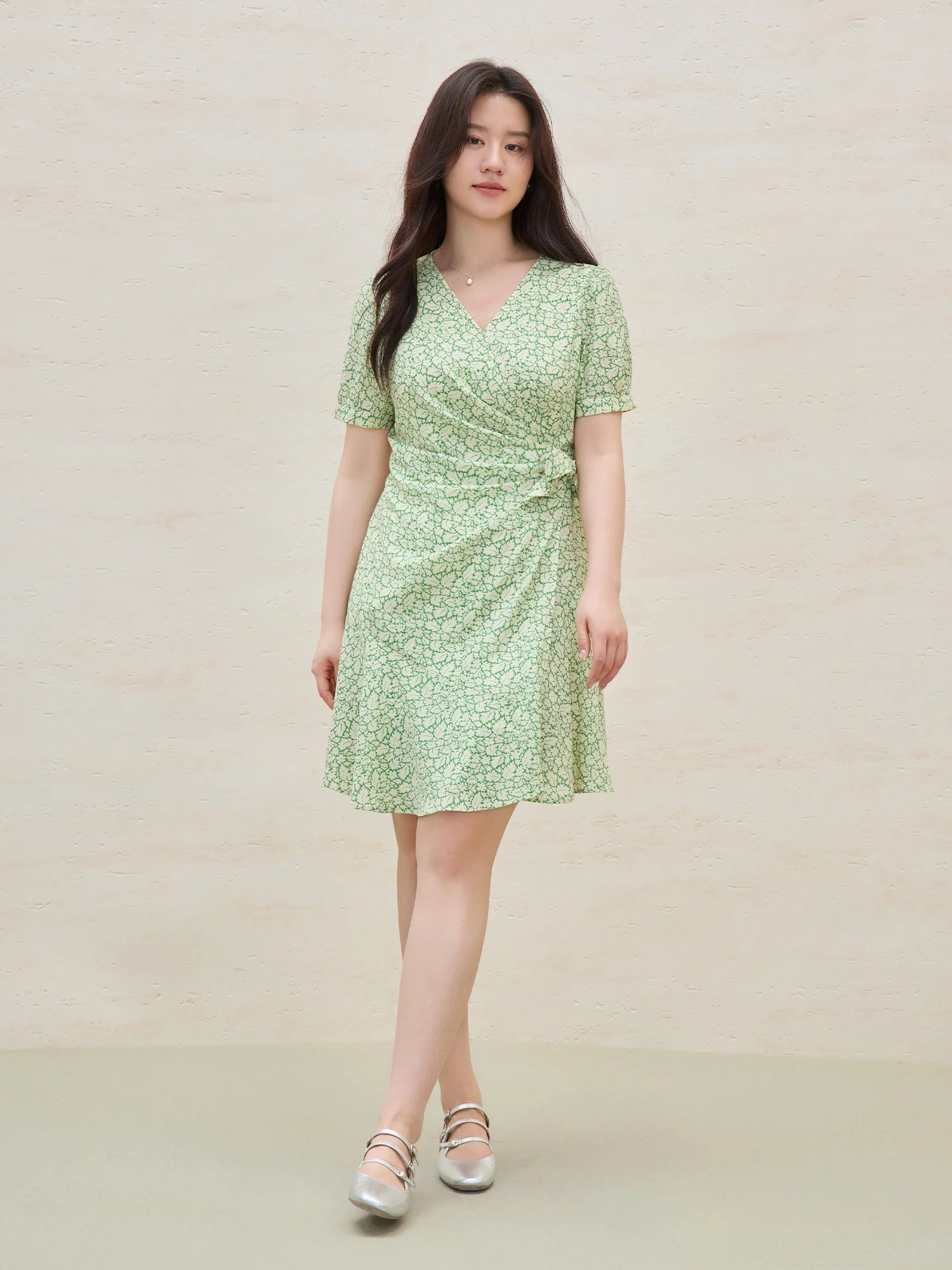 DUSHU Plus Size Women's French Floral Wrap Dress 2025 Summer Puff Sleeves Small Fresh Slim Dress 25DS82560