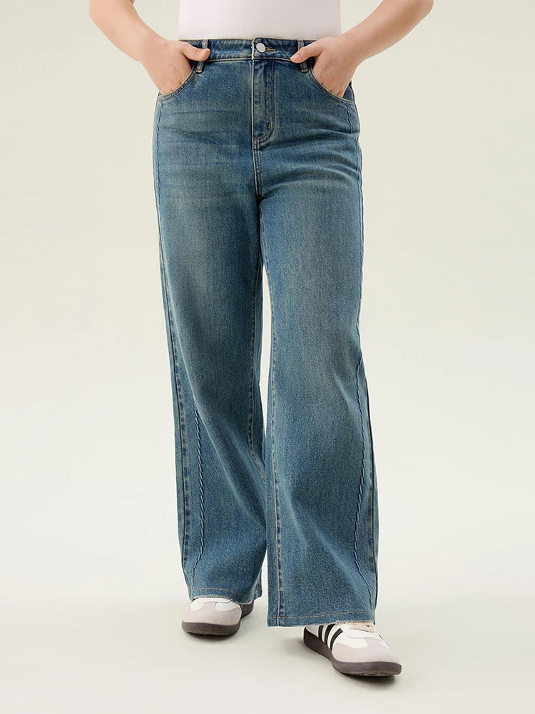 DUSHU【2 version】Women Cotton Elastic Jeans 2025 Spring Black Commuter All-Match High Waist Blue Jean 25DS81165+25DS81129