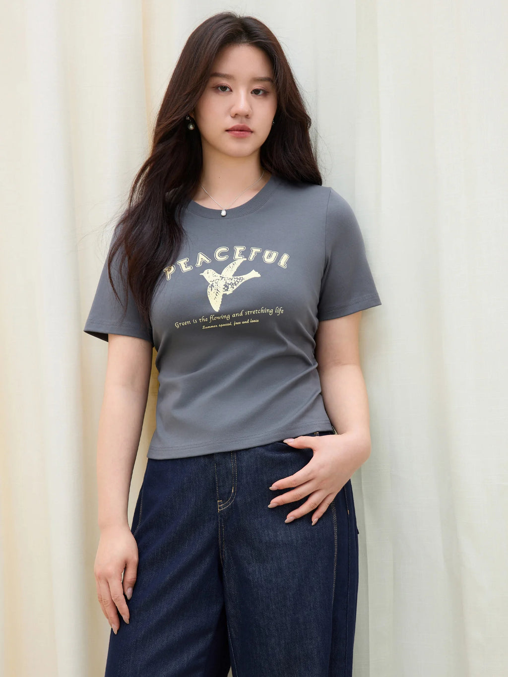 DUSHU Plus Size Round Neck Short Sleeve Printed Cool T-shirt 2025 Summer New Arrival Loose Slim Design Tops for Women 25DS82182