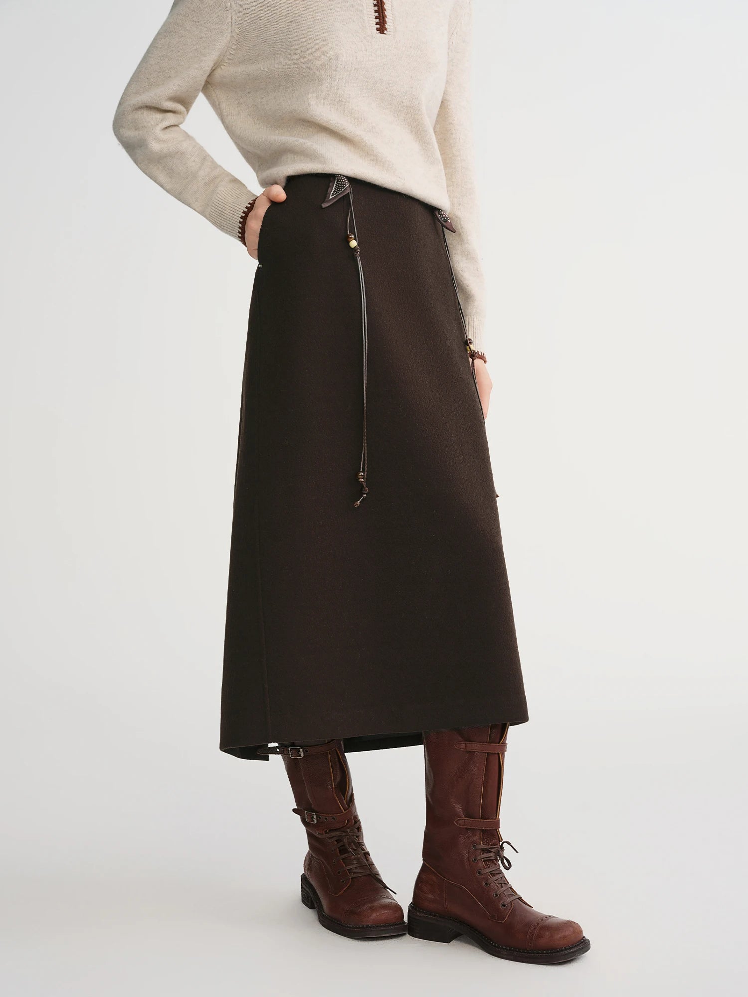 DUSHU Classic Long and Short Elastic Waist A-line Skirt 2025 Winter Skirt for Women Solid Simple Commuting Office Ladies College