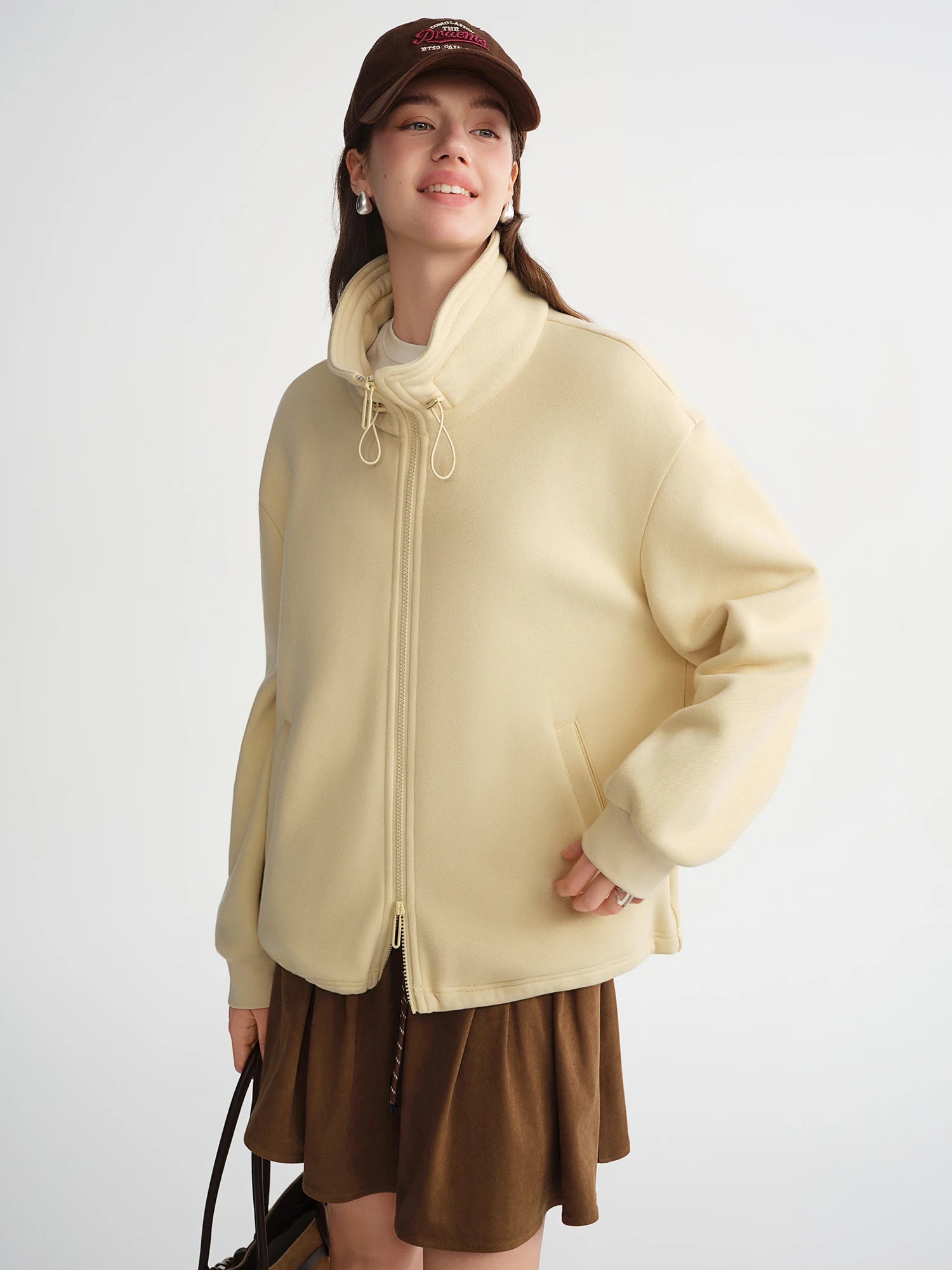 DUSHU Velvet Casual Sweater Jacket 2025 New Autumn and Winter Stylish Tops Yellow Sweet Leisure Simple Girlish Cotton Soft Ins