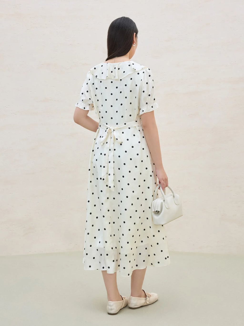 DUSHU 2025 Summer Women's Polka Dot Waist-Defining Dress - Romantic Flowy Skirt with Sweetheart Neckline for Feminine Elegance