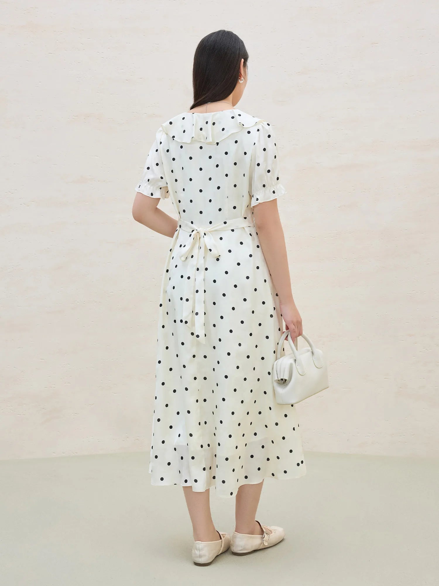 DUSHU 2025 Summer Women's Polka Dot Waist-Defining Dress - Romantic Flowy Skirt with Sweetheart Neckline for Feminine Elegance