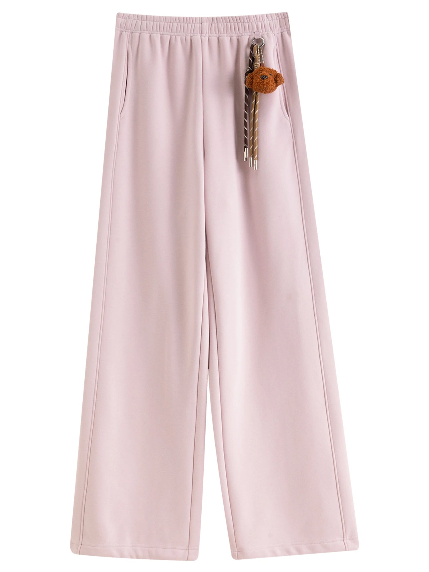 DUSHU Plus-Size Women Fashion Sweet Heart Stylish Fleece-Lined Elastic Waist Straight Leg Athletic Pants 2025 Winter New Arrival
