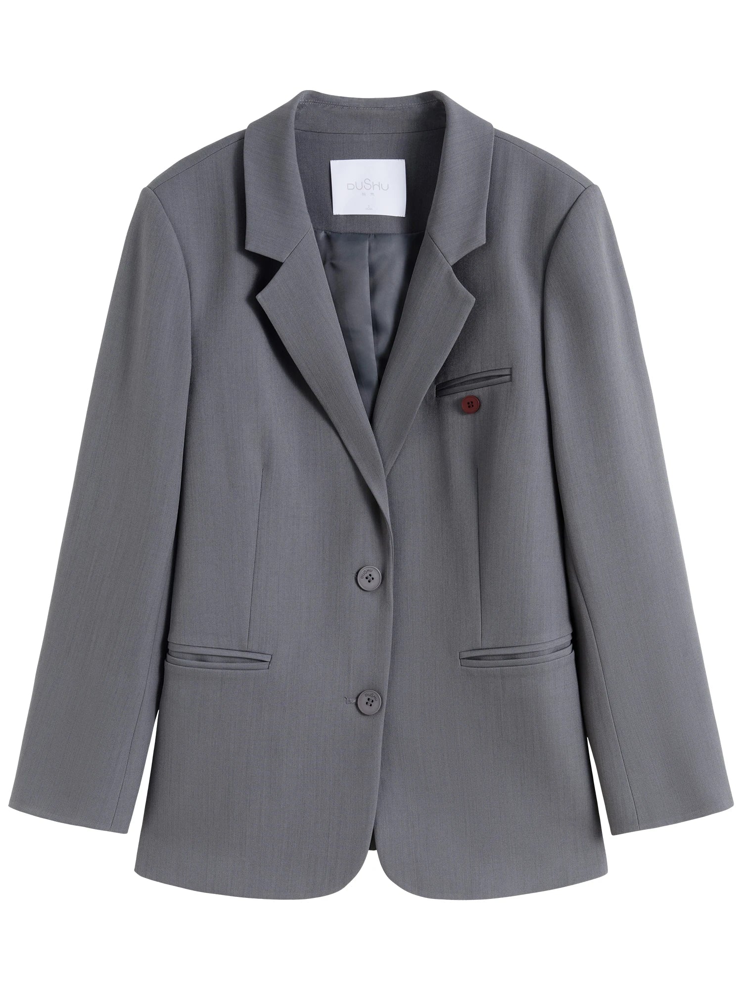 DUSHU Plus Gray Blazer Jacket For Women 2025 Spring New Design Elegant Style Commuter Coat Chic Outwear Office Lady 25DS81036