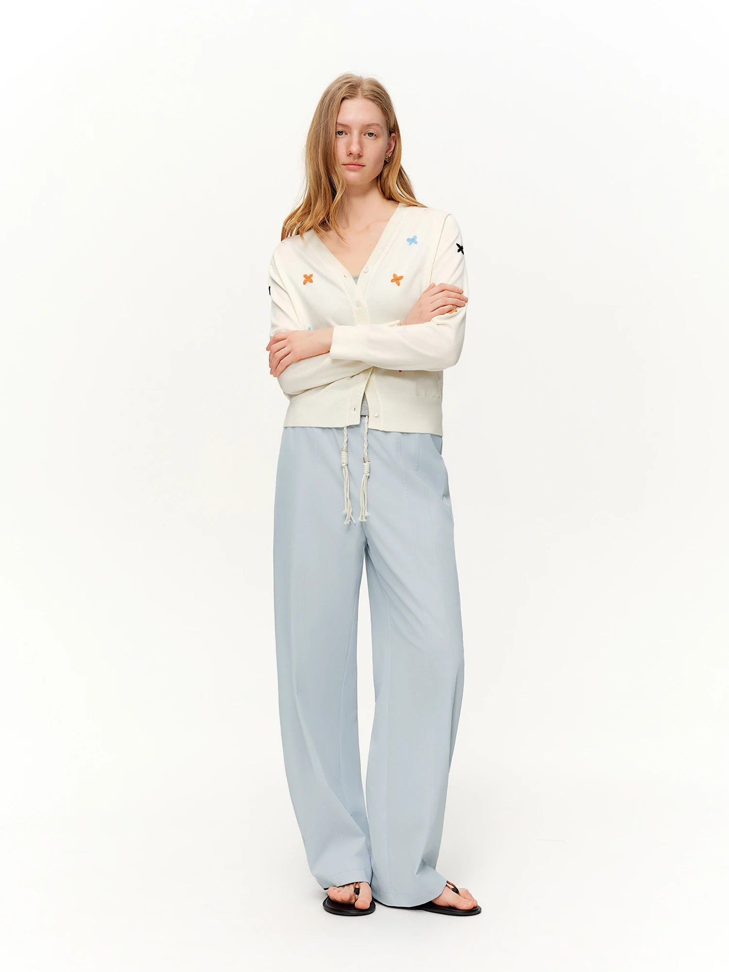 DUSHU 2026 Spring Women's Tie-Waist Bootcut Pants, Elastic High Waist Flared Casual Trousers, Y2K Retro Loose Fit Lounge Pants