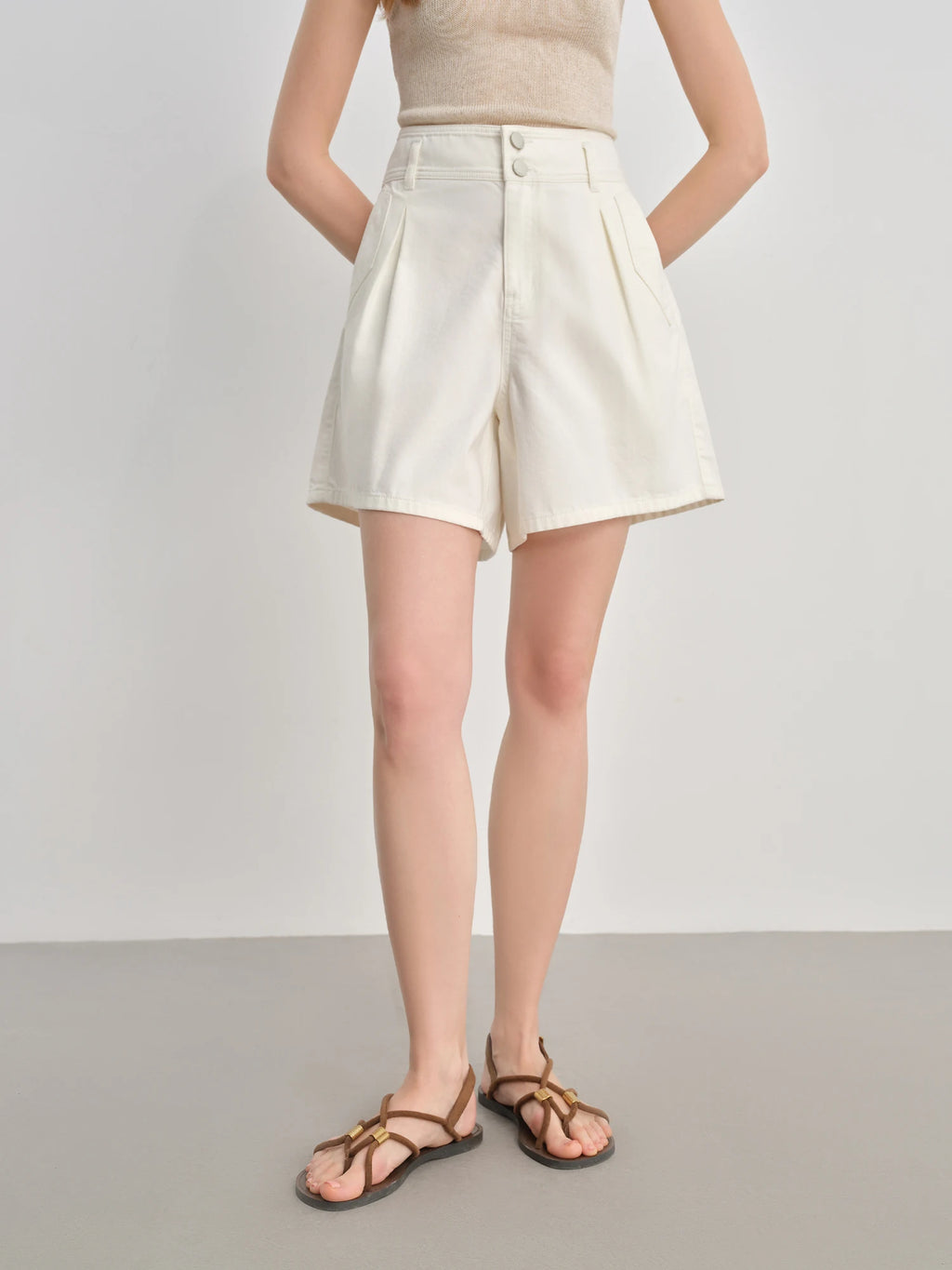 DUSHU Plus Size [Mint Fiber] Three-dimensional Pleated High Waist Denim Shorts 2025 Summer Short Denim 25DS82169
