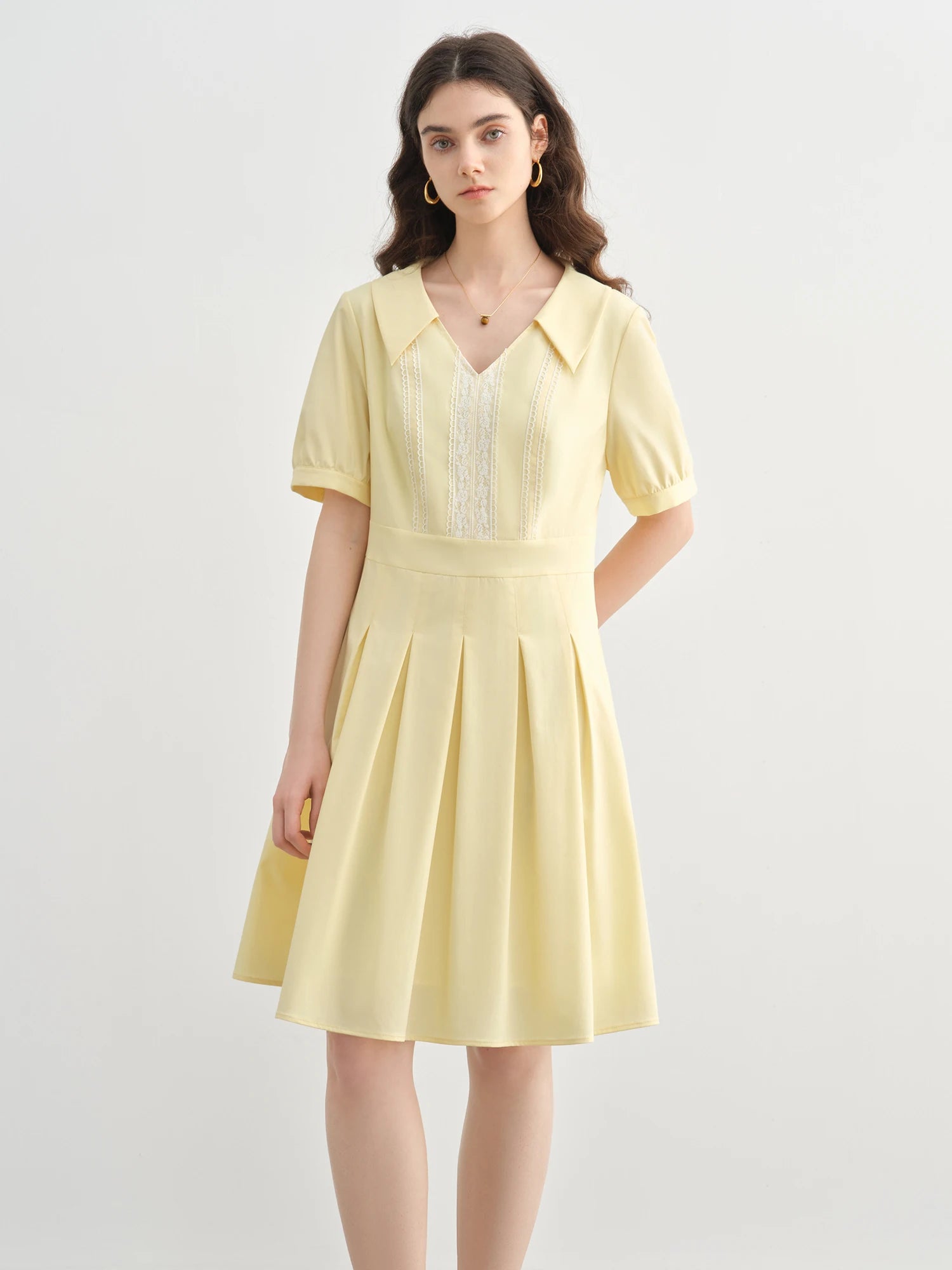 DUSHU Plus Size Women's Slim Dress Summer Sweet Age-reducing Waist Short Sleeve V-neck High Waist Pleated 25DS82288