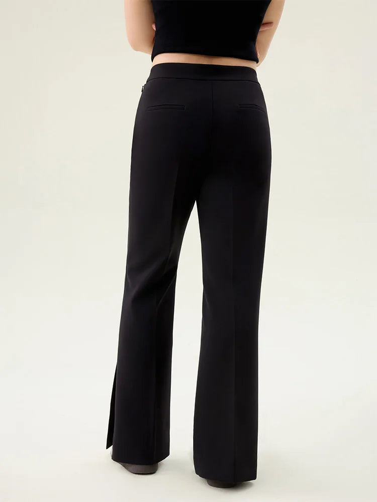 DUSHU【2 Veison】Women Black Simple Pants 2025 Spring New Zipper Waist Female Commuter Long Trousers 25DS81098+25DS81190