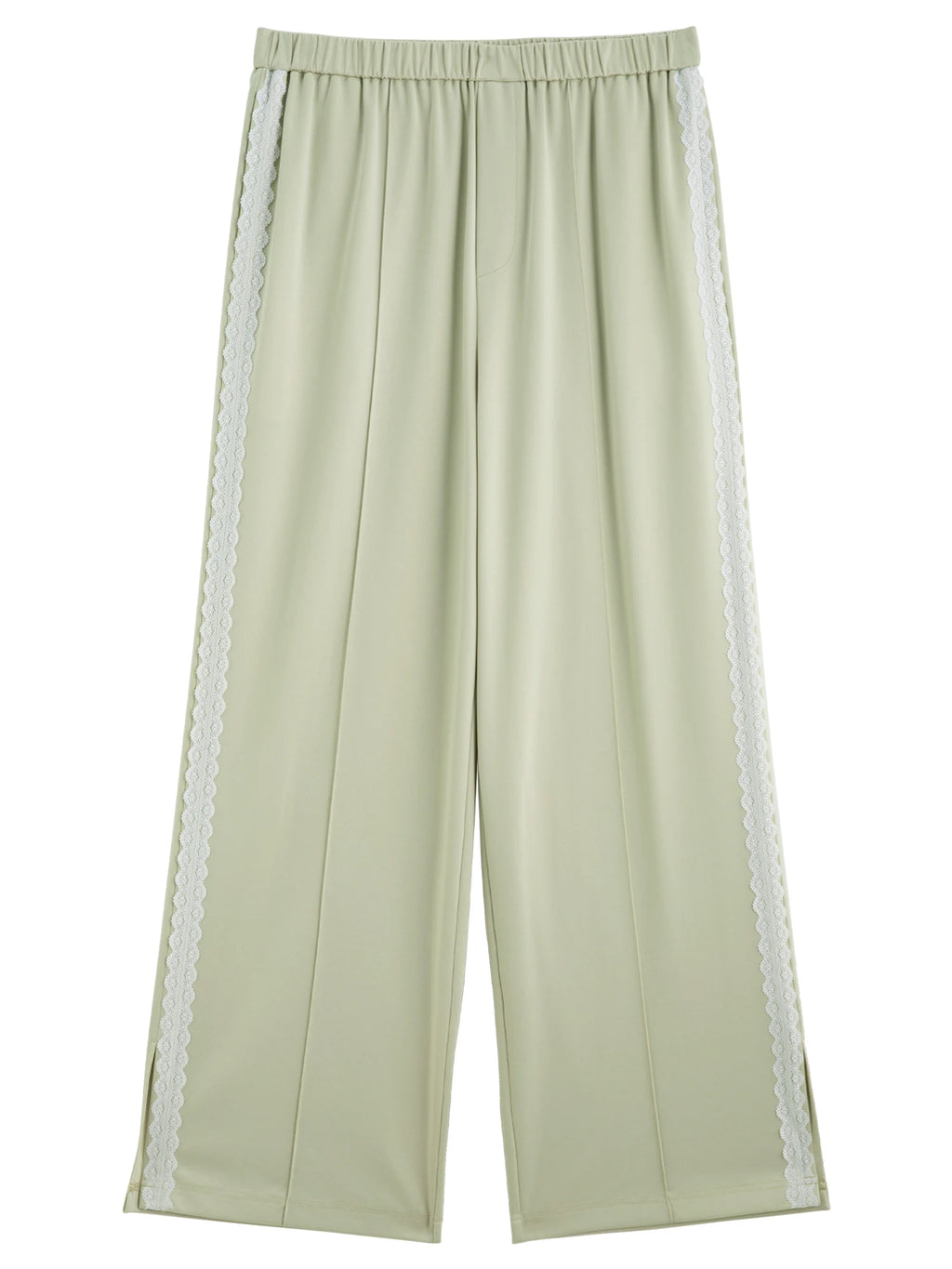 DUSHU 2025 Summer Women's Lace-Trimmed Acetate Pants - Straight Leg & Office Chic Design with Breathable Fabric