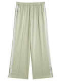 DUSHU 2025 Summer Women's Lace-Trimmed Acetate Pants - Straight Leg & Office Chic Design with Breathable Fabric