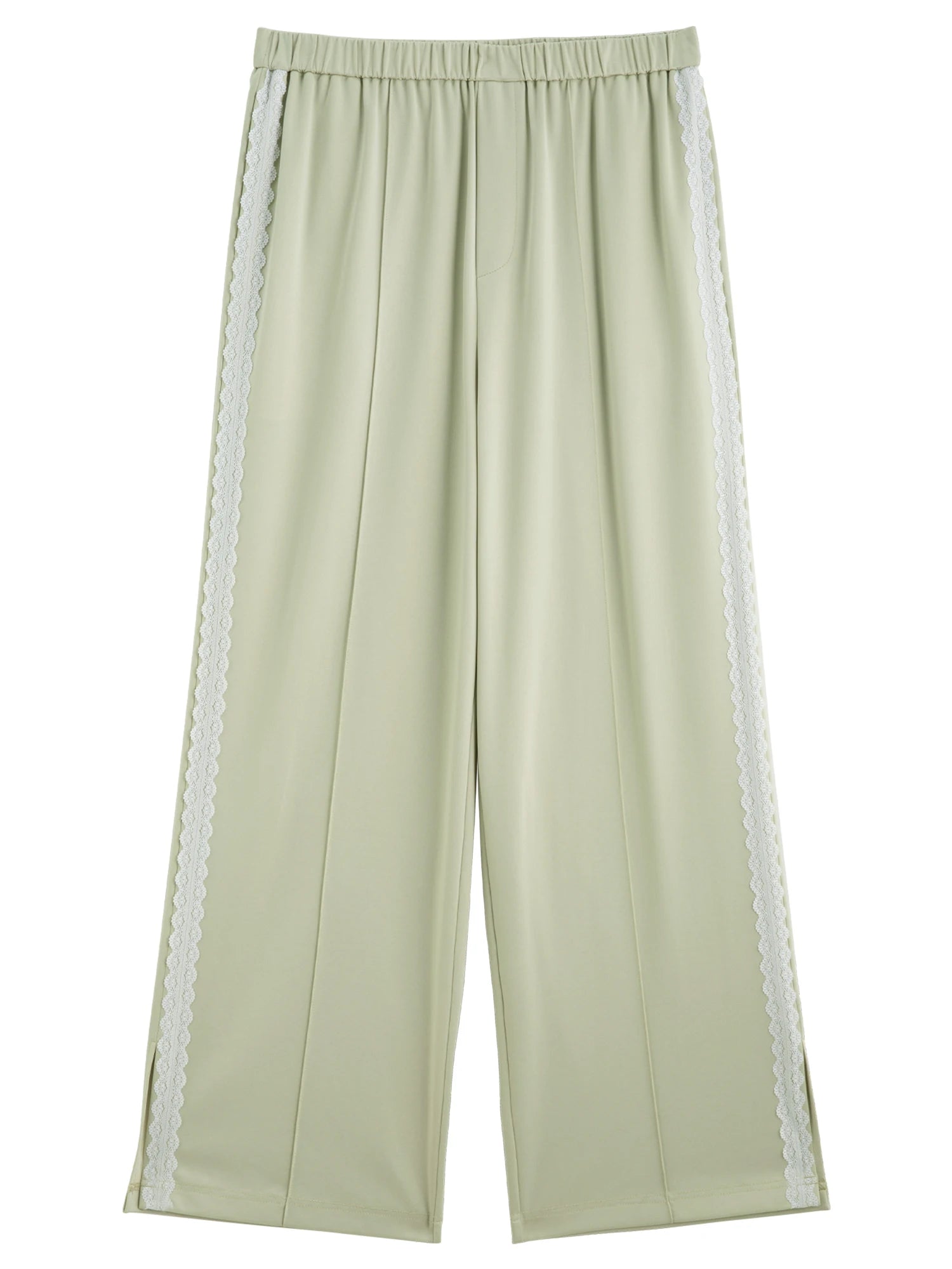 DUSHU 2025 Summer Women's Lace-Trimmed Acetate Pants - Straight Leg & Office Chic Design with Breathable Fabric