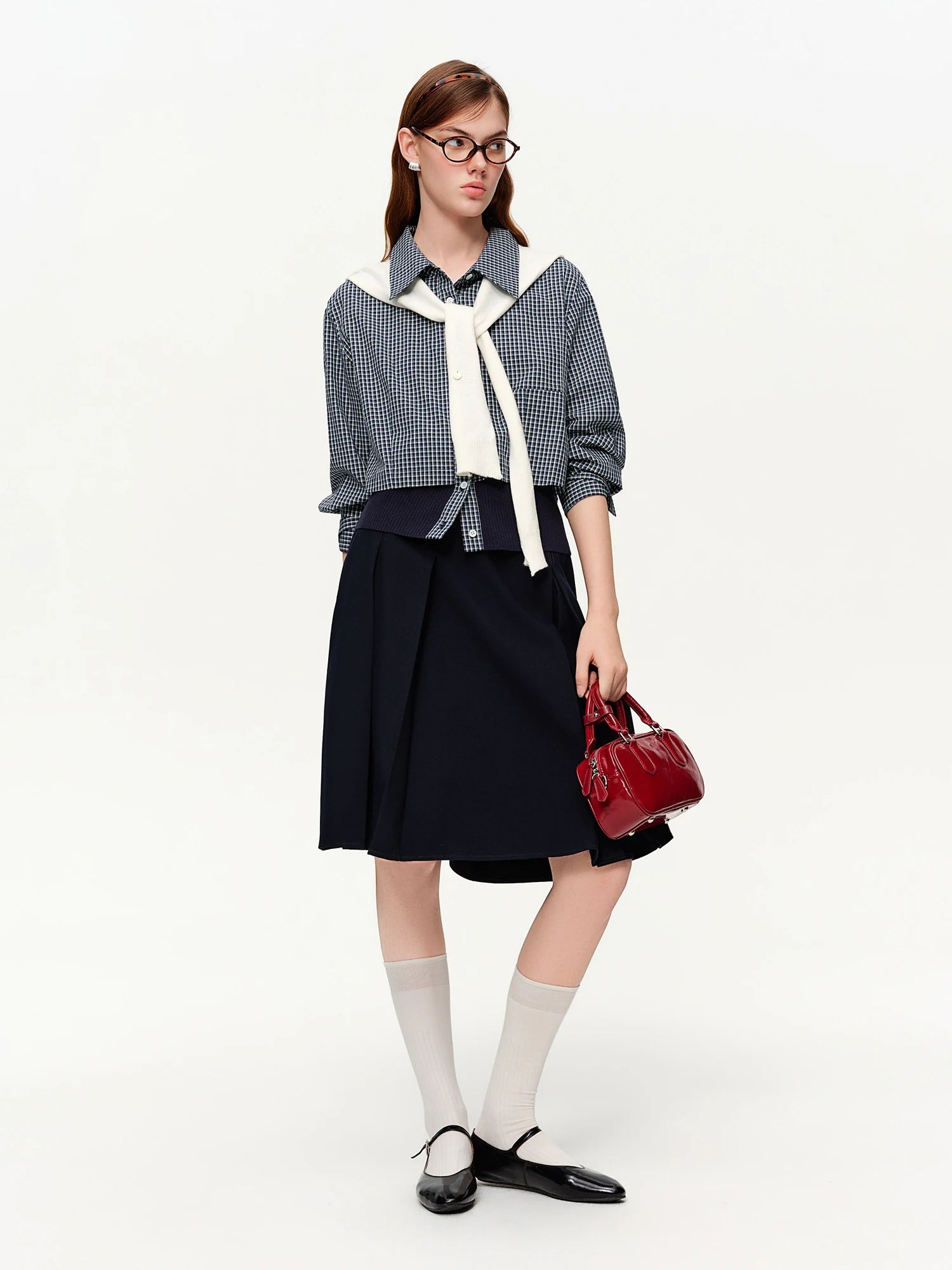 DUSHU 2026 Spring Women's High Waist Pleated A-Line Midi Skirt - Office Ready Flowy Elegant Skirt for Daily Commute