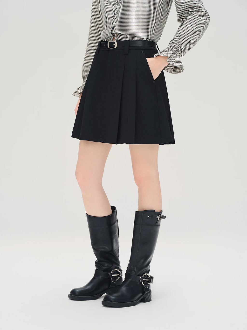 DUSHU Plus Size Women's High Waist A-line Pleated Skirt 2025 Autumn New Fashion All-match Skirt Versatile Retro Style 25DS83214