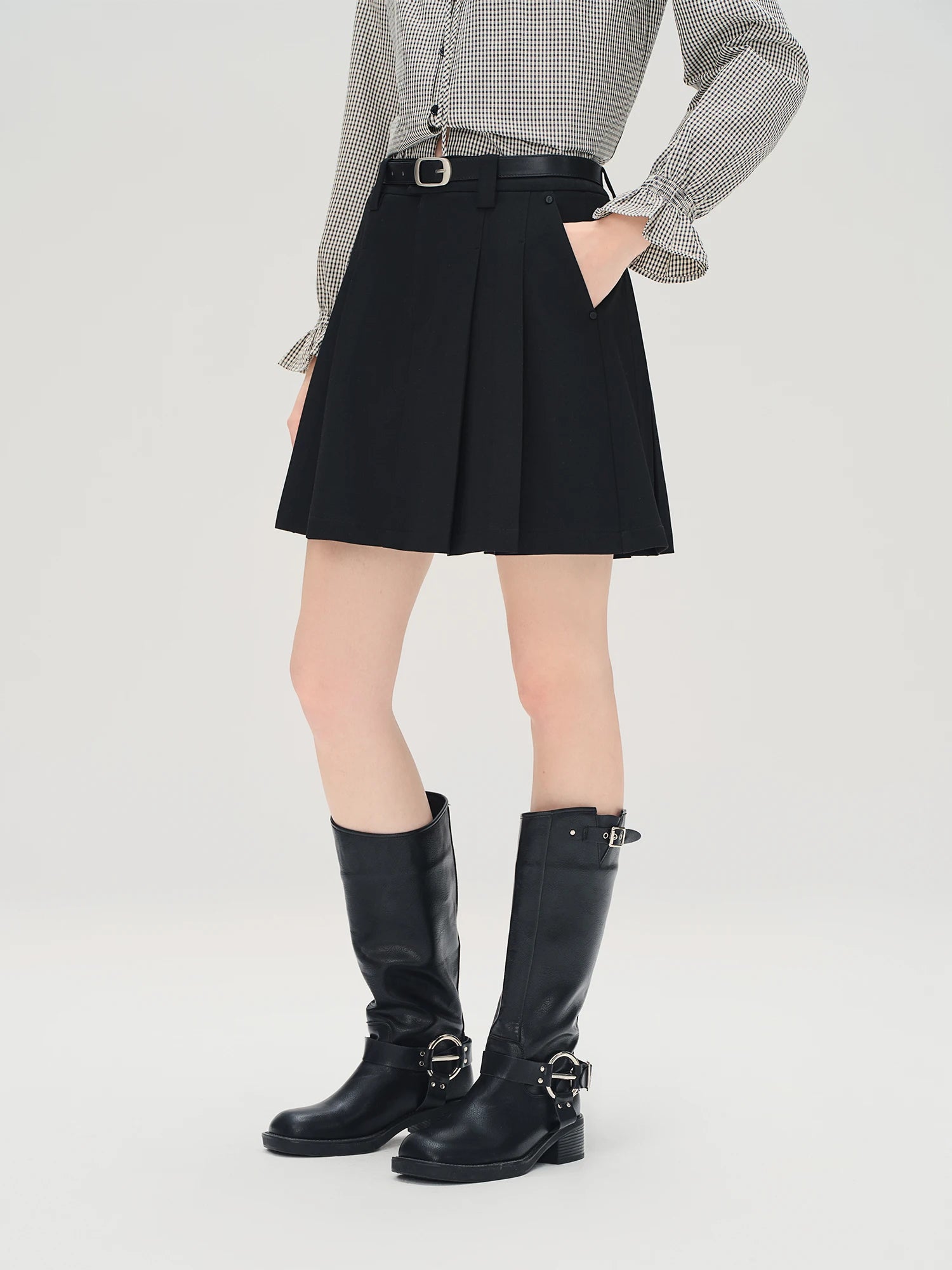 DUSHU Plus Size Women's High Waist A-line Pleated Skirt 2025 Autumn New Fashion All-match Skirt Versatile Retro Style 25DS83214