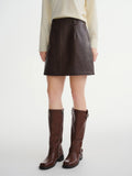 DUSHU Plus-size Women High-waisted A-line Leather Skirt Winter 2025 New Arrival from the Bold Black Brown Collection Half Skirt