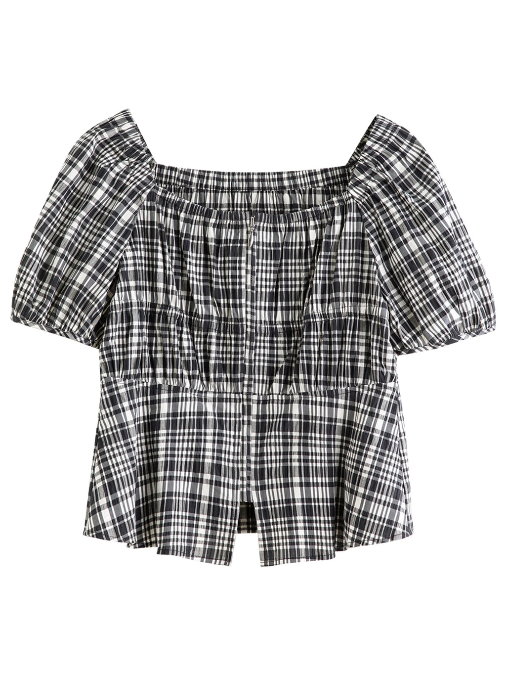 DUSHU 2025 Summer Women's Curve-Sculpting Square Neck Blouse - Contrast Checkerboard & Breathable Knit for Versatile Styling