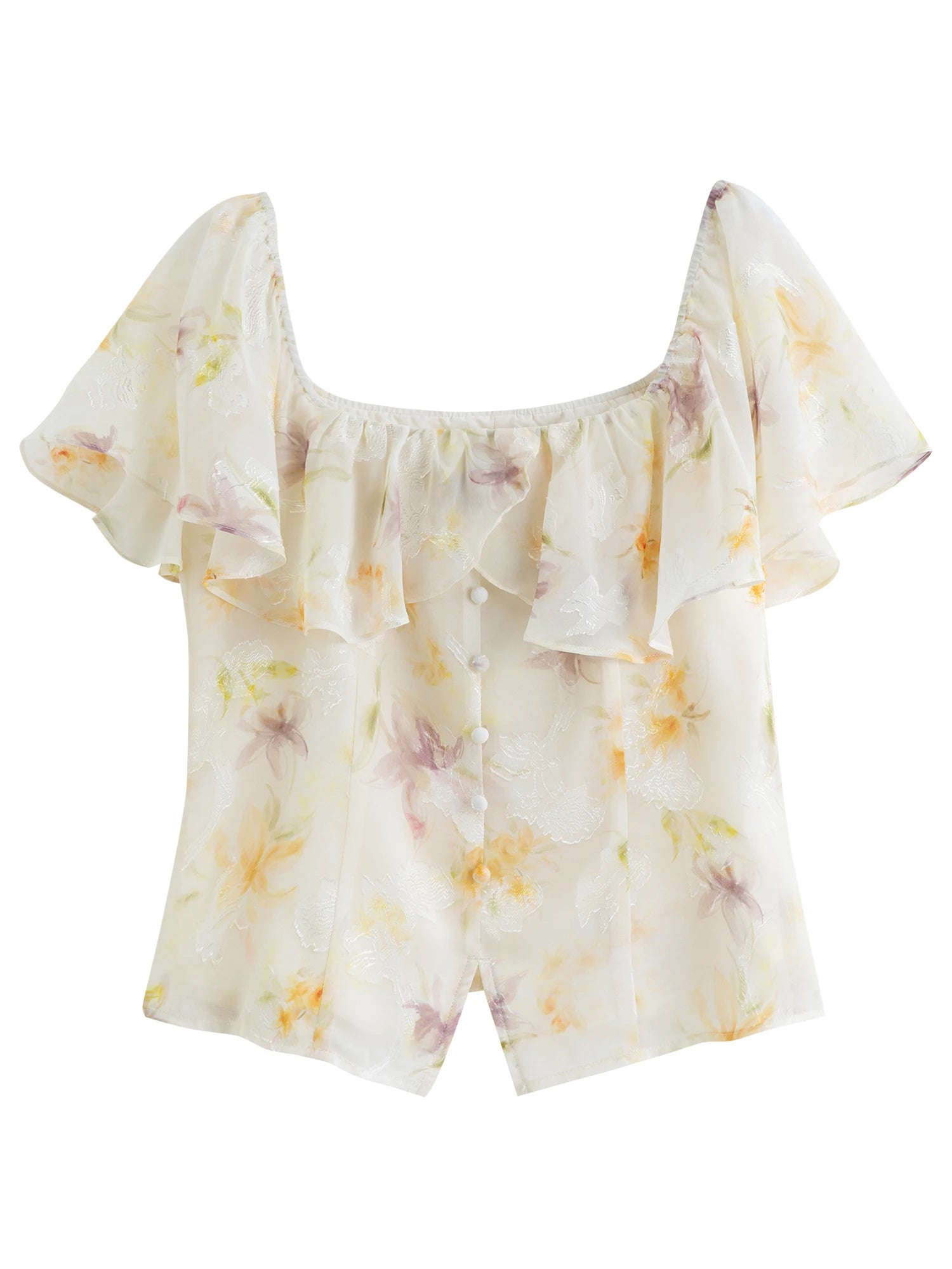DUSHU Women's French Lazy Style One-shoulder Lotus Leaf Collar Shirt 2025 Summer New Arrival Slightly Fresh Top 25DS82379