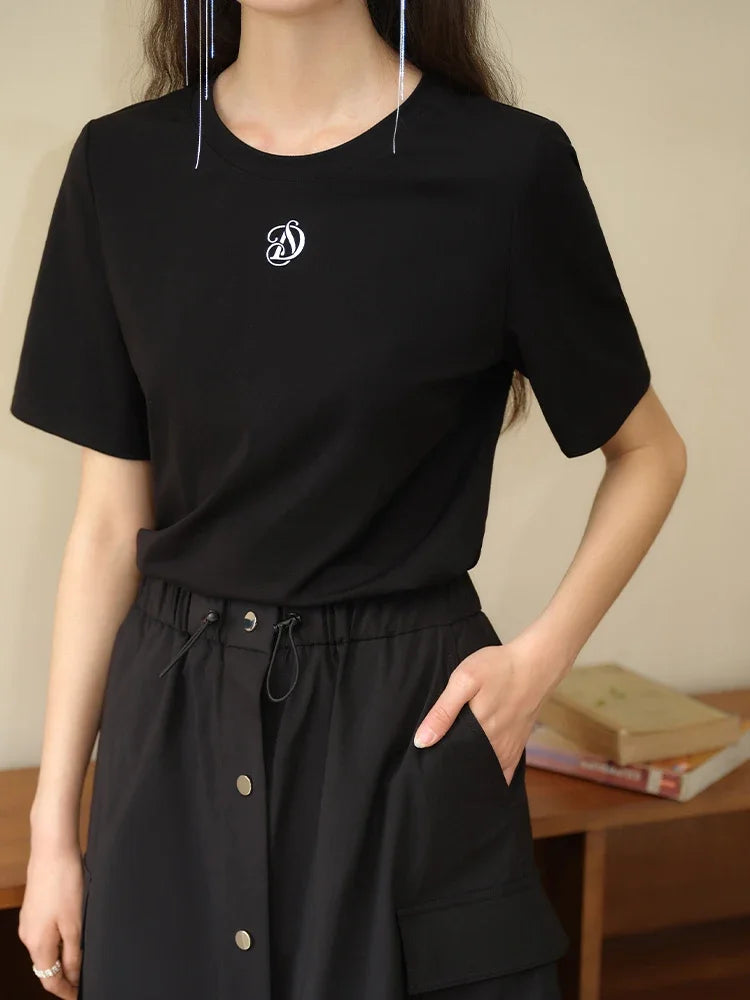 DUSHU Ice Cool Touch Fake Two Piece Needle Shuttle Combination Dress 2024 Summer New Dress Black Women Dresses 24DS82490